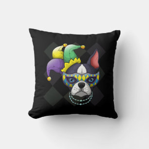 Mardi Gras Dog Shirt Funny Boston Terrier Lover Throw Pillow