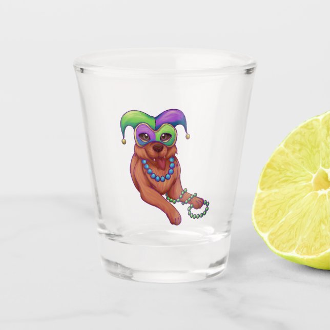 Mardi Gras Dog Shot Glass (Front)