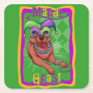 Mardi Gras Dog Square Paper Coaster