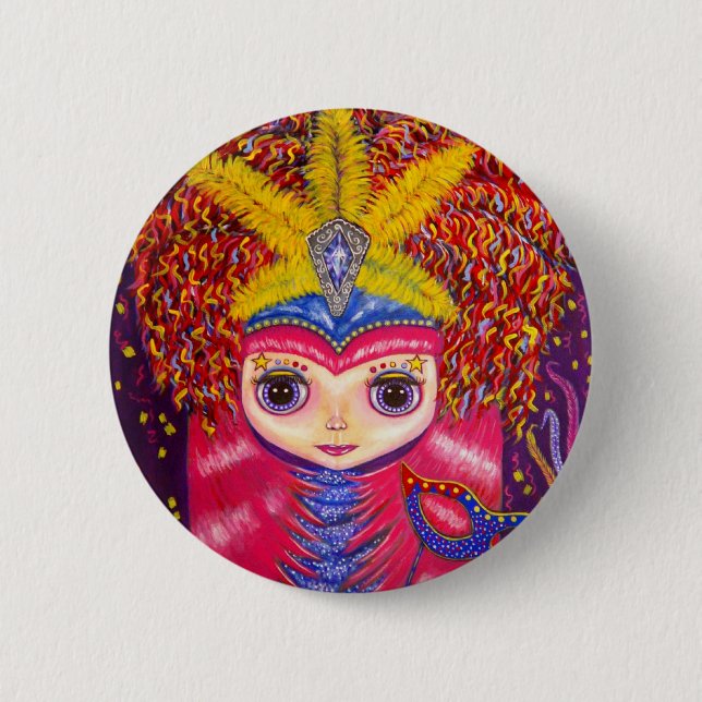 Mardi Gras Doll 2 Inch Round Button (Front)