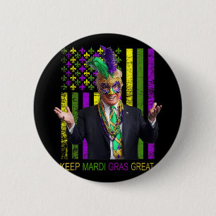 Mardi Gras Donald Trump Great Again American Flag 2 Inch Round Button