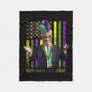 Mardi Gras Donald Trump Great Again American Flag Fleece Blanket