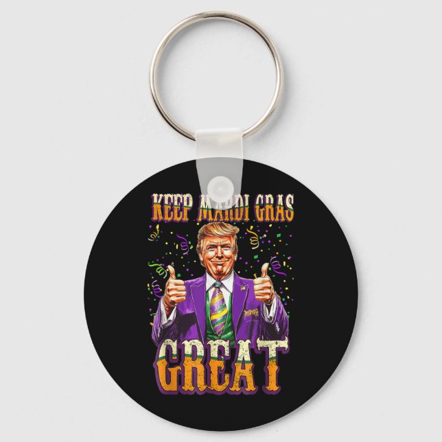 Mardi Gras Donald Trump Great Again American Flag Keychain (Front)