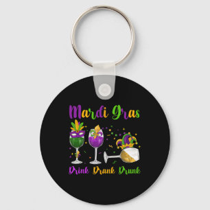Mardi Gras Drink Drank Drunk Wine Gles Mask And Cl Keychain
