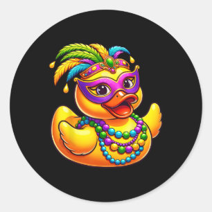 Mardi Gras Duck Wearing Mardi Gras Costume Beads M Classic Round Sticker