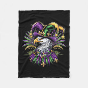 Mardi Gras Eagle Art With Jester Hat And Festive B Fleece Blanket
