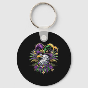 Mardi Gras Eagle Art With Jester Hat And Festive B Keychain