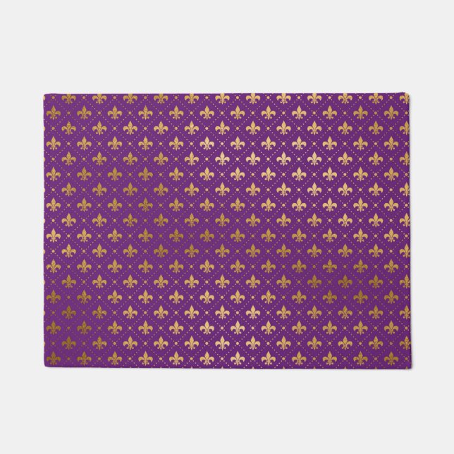 Mardi Gras Elegant Golden Fleur De Lis Squares Doormat (Front)
