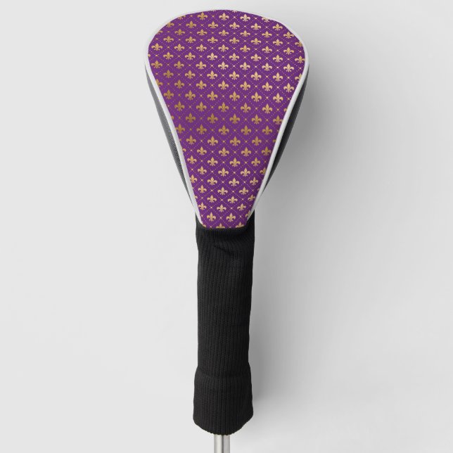 Mardi Gras Elegant Golden Fleur De Lis Squares Golf Head Cover (Front)