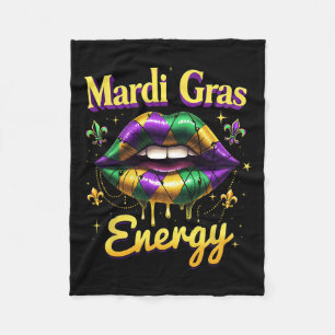 Mardi Gras Energy Carnival Lips New Orleans 2025 C Fleece Blanket