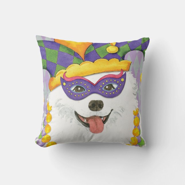 Mardi Gras Eskie Throw Pillow (Front)