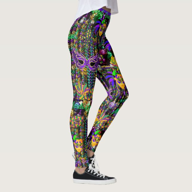 Mardi Gras Everything Beads Masks Party Leggings (Right)