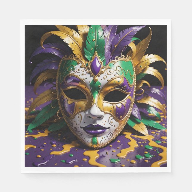 Mardi Gras Face Mask Party Napkin (Front)