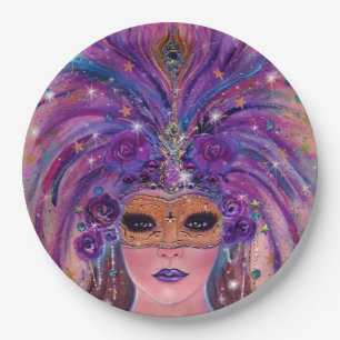 Mardi Gras fantasy woman in mask by Renee Lavoie   Paper Plate