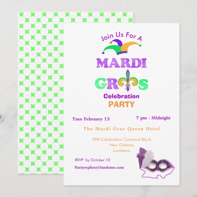 Mardi Gras Fat Tuesday Fun Party Theme Invite (Front/Back)
