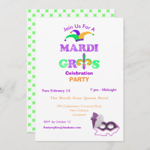 Mardi Gras Fat Tuesday Fun Party Theme Invite