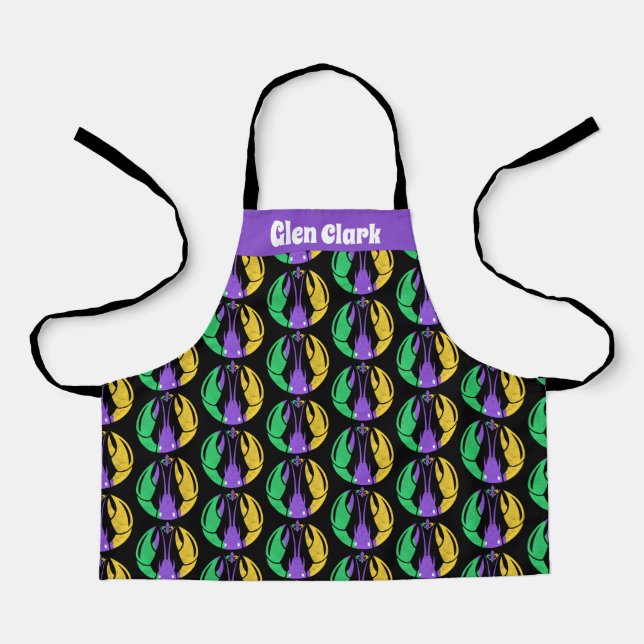 Mardi Gras Fat Tuesday Purple Gold Green Crawfish Apron (Front)