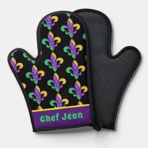 Mardi Gras Fat Tuesday Purple Green Fleur De Lis Oven Mitt