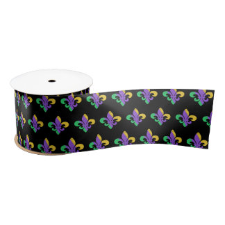 Mardi Gras Fat Tuesday Purple Green Fleur De Lis Satin Ribbon