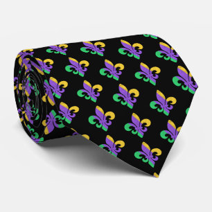 Mardi Gras Fat Tuesday Purple Green Fleur De Lis Tie