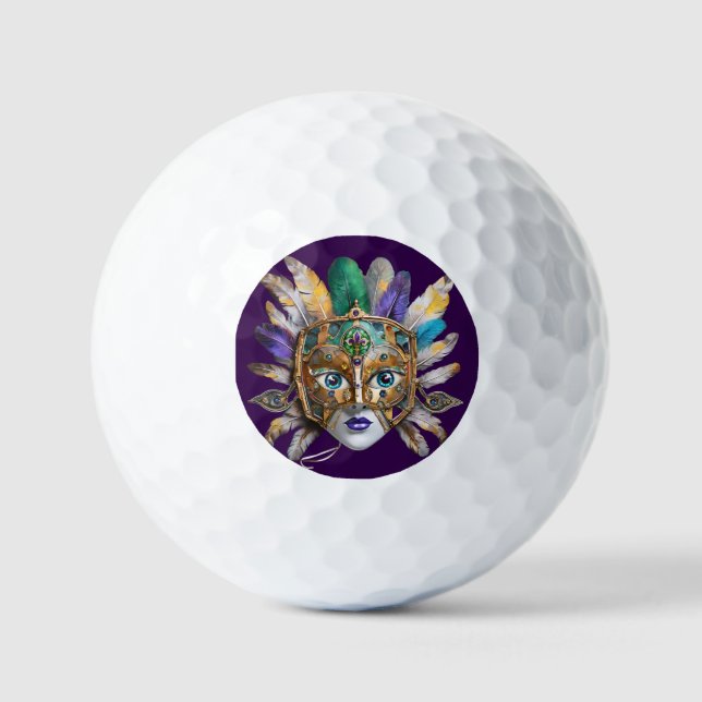 Mardi Gras Feather and Metal Mask Golf Balls (Front)