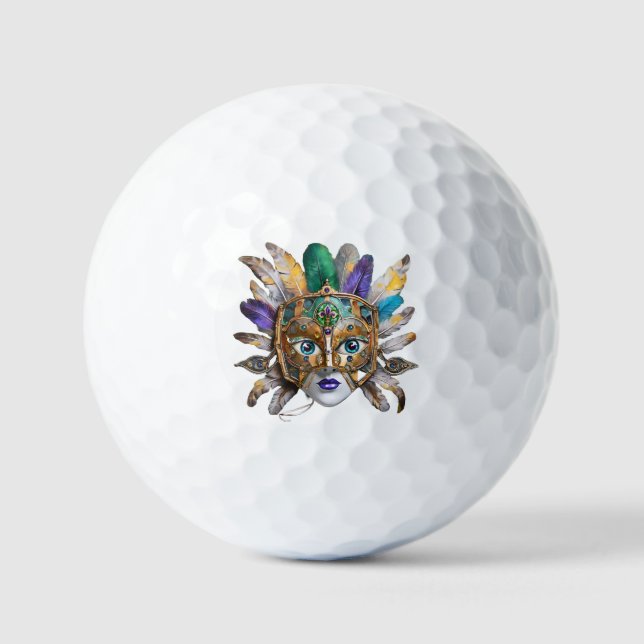 Mardi Gras Feather and Metal Mask Golf Balls (Front)