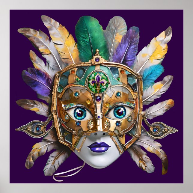 Mardi Gras Feather and Metal Mask Poster (Front)