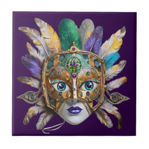 Mardi Gras Feather and Metal Mask Tile