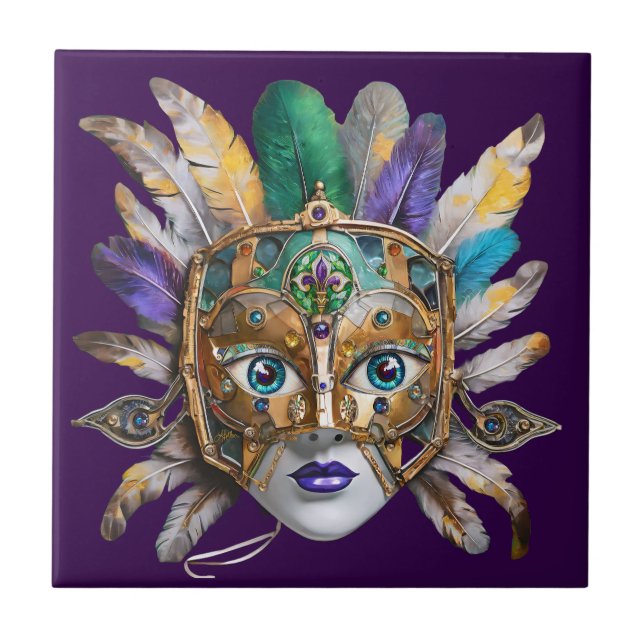 Mardi Gras Feather and Metal Mask Tile (Front)