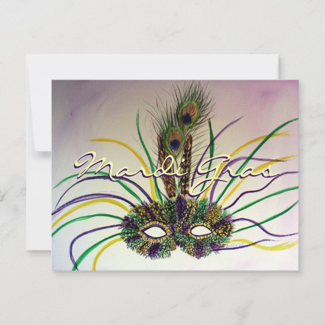 Mardi Gras Feather Mask Custom Invitations (Front)