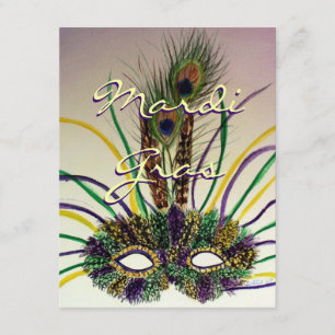 Mardi Gras Feather Mask Customized Party Invites
