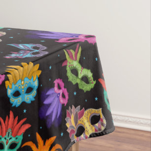Mardi Gras Feather Mask Purple Green Blue Star Tablecloth