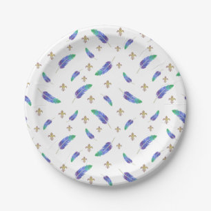 Mardi Gras Feathers and Fleur de Lis Pattern Paper Plate