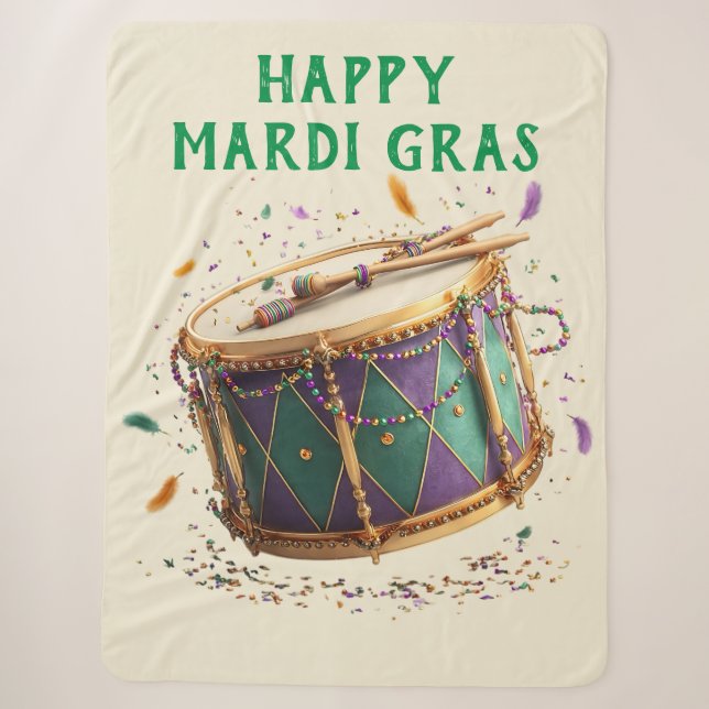 Mardi Gras Festive Drum Sherpa Blanket (Front)