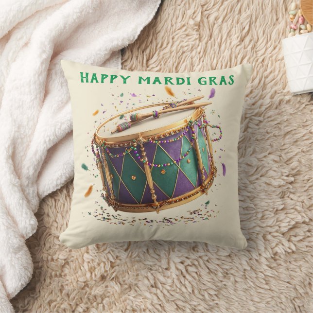 Mardi Gras Festive Drum Throw Pillow (Blanket)