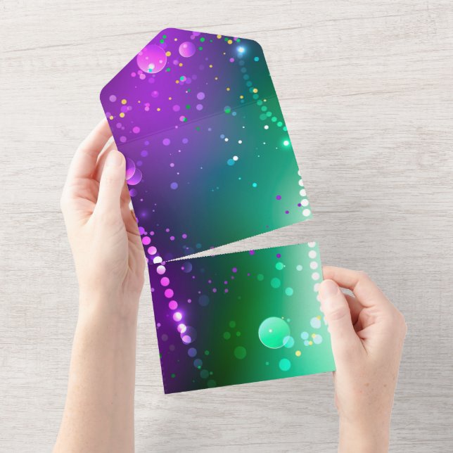 Mardi Gras Festive Purple Background All In One Invitation (Tearaway)