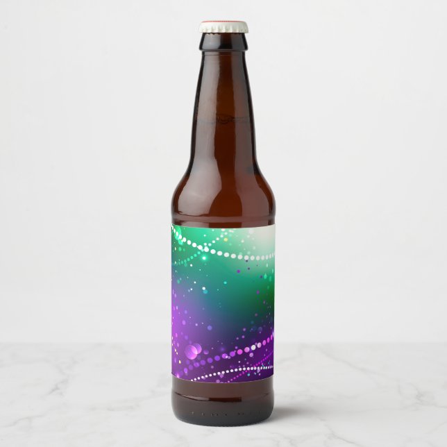 Mardi Gras Festive Purple Background Beer Bottle Label (Front)