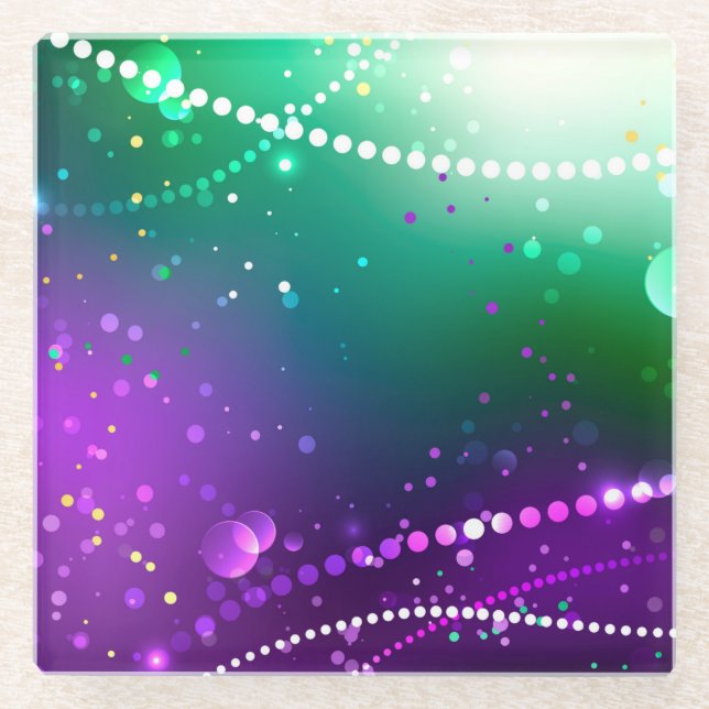 Mardi Gras Festive Purple Background Glass Coaster (Front)
