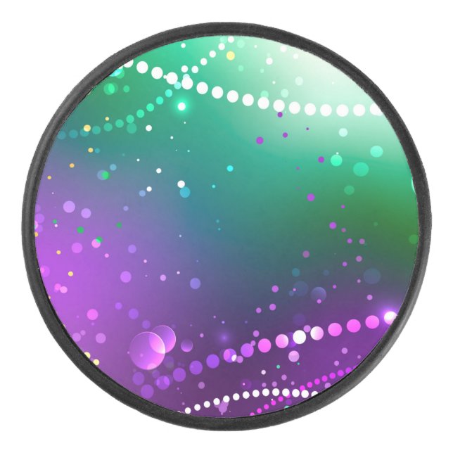 Mardi Gras Festive Purple Background Hockey Puck (Front)