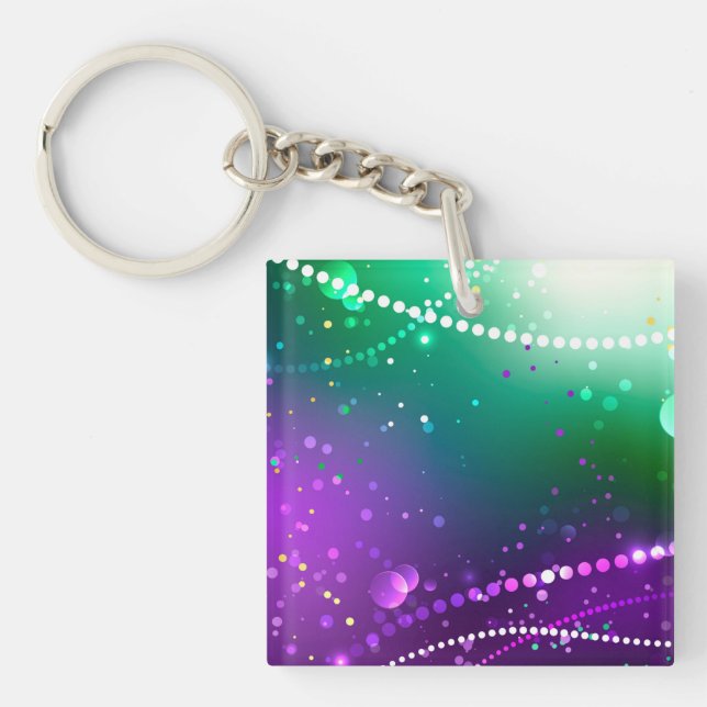 Mardi Gras Festive Purple Background Keychain (Front)