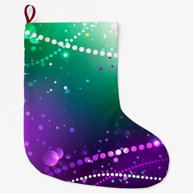 Mardi Gras Festive Purple Background Large Christmas Stocking (Front)