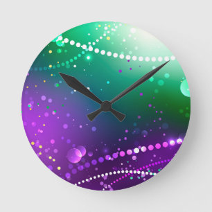 Mardi Gras Festive Purple Background Round Clock