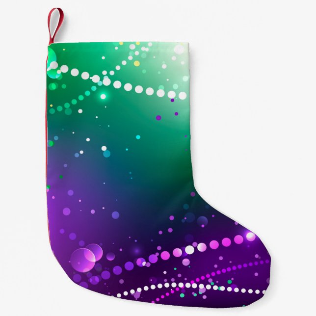 Mardi Gras Festive Purple Background Small Christmas Stocking (Front)