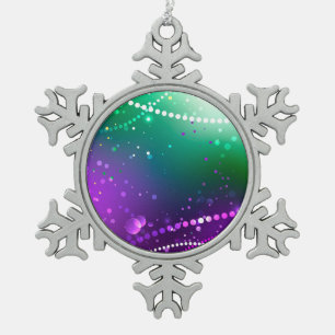 Mardi Gras Festive Purple Background Snowflake Pewter Christmas Ornament