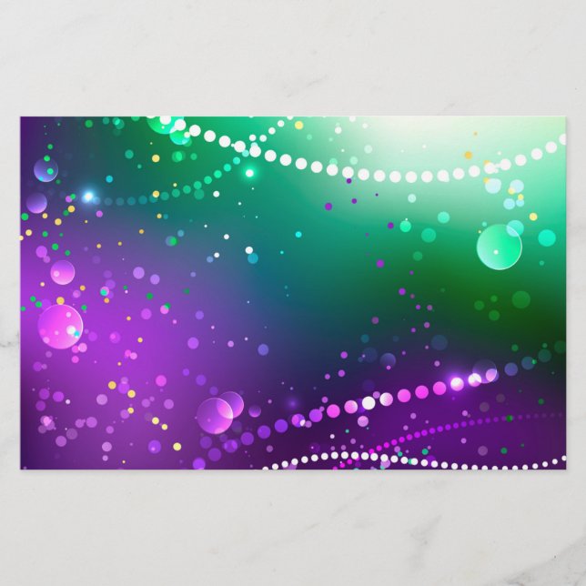 Mardi Gras Festive Purple Background Stationery (Front)