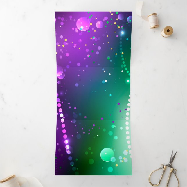 Mardi Gras Festive Purple Background Tri-Fold Card (Inside)