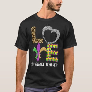 Mardi Gras Fifth Grade Teacher Beads Mask Feather  T-Shirt