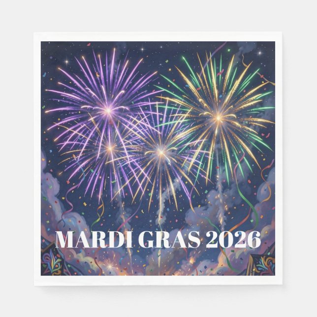 Mardi Gras Fireworks Personalize Party  Napkin (Front)