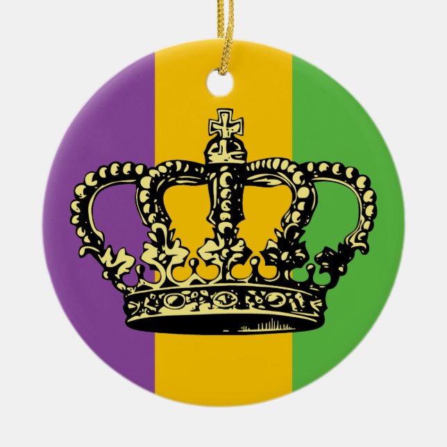 Mardi Gras Flag Crown Ceramic Ornament (Front)