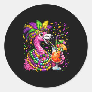 Mardi Gras Flamingo Hurricane Tail Funny Classic Round Sticker